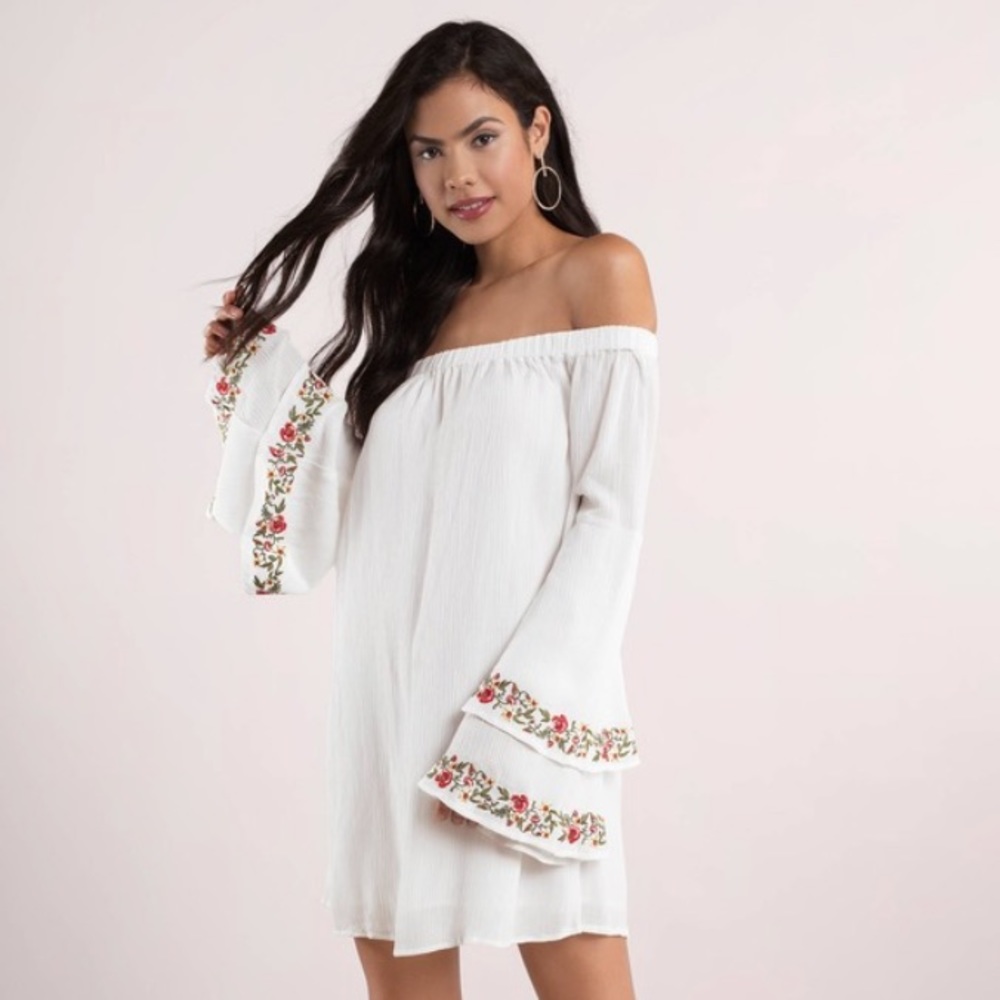Destiny Ivory off the shoulder shift dress
